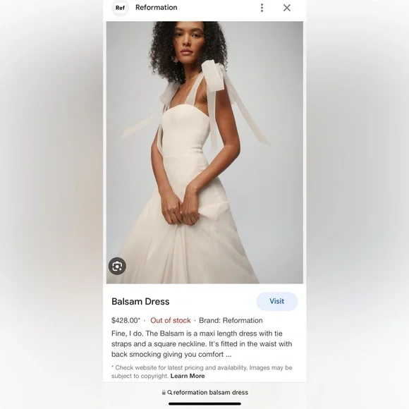 Reformation Balsam Dress White Bridal size 2 NEW WITH TAGS - Picture 2 of 4